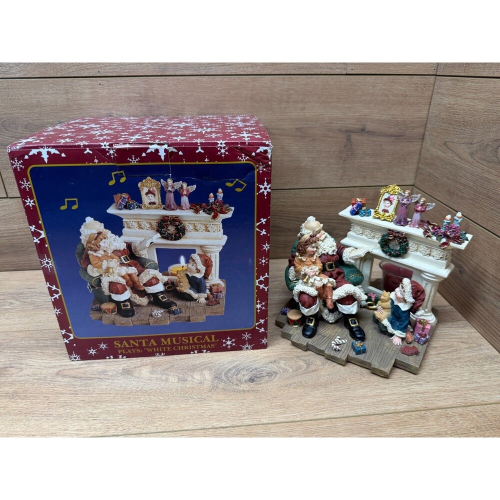Vintage Cracker Barrel Santa Musical Wind-Up Figurine Plays "White Christmas"